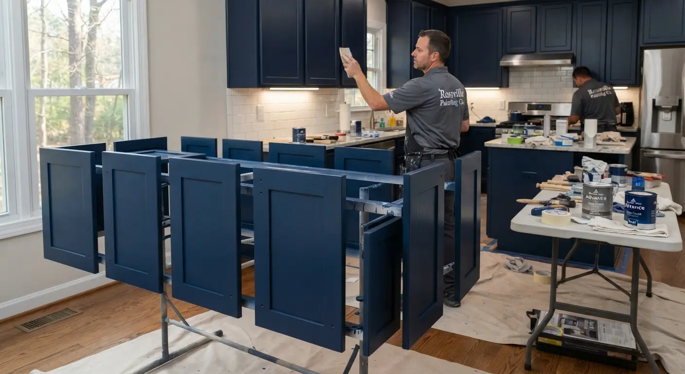 Freshly painted kitchen cabinets in a modern home interior.