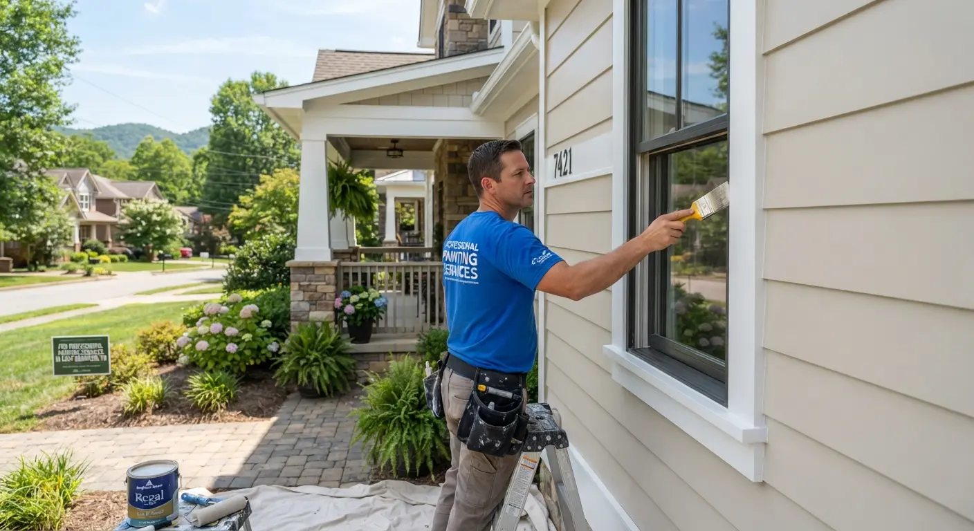 Outdoor view of a painted home exterior with professional finish.