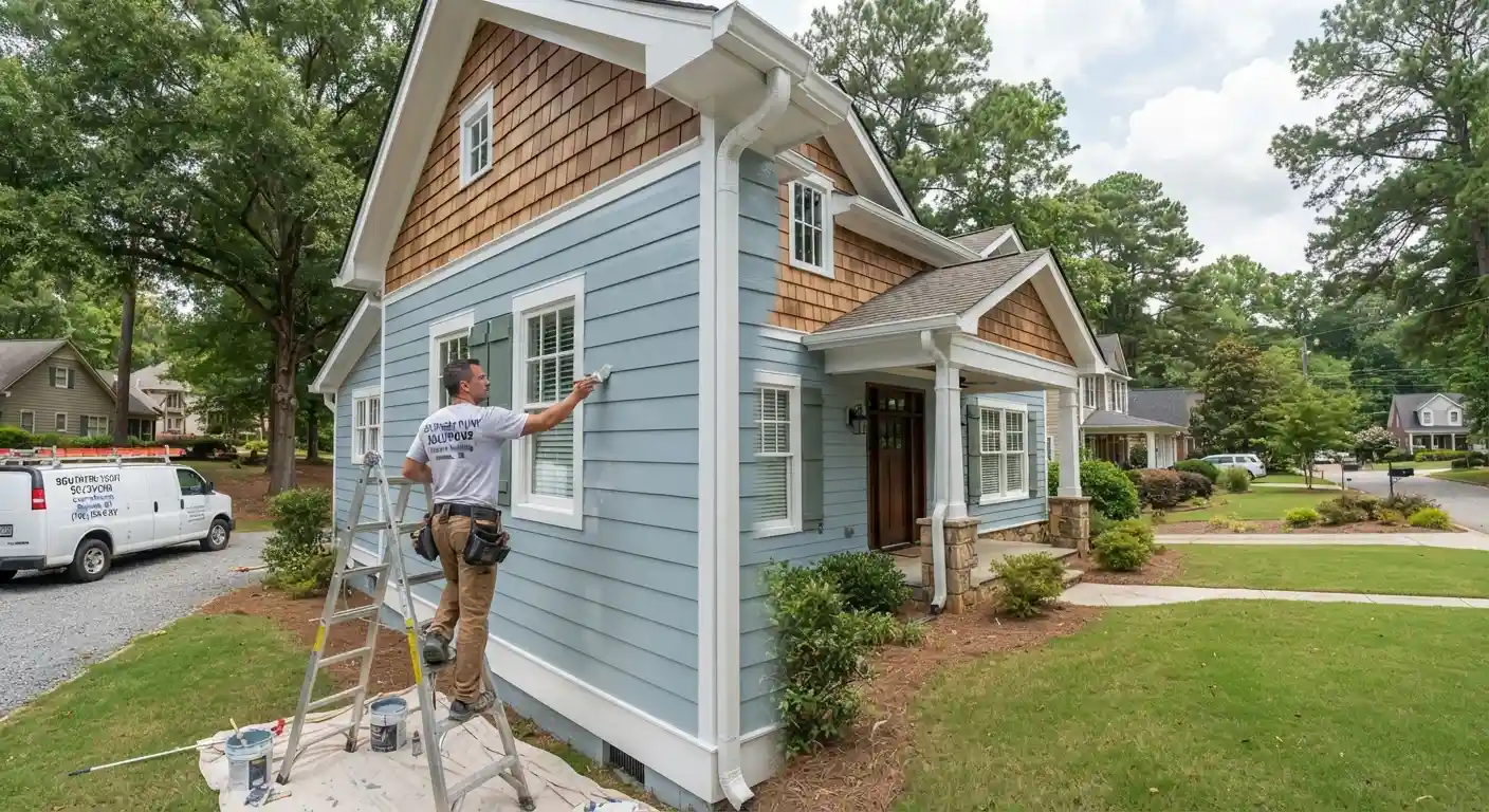 Exterior painting work on a residential home by our team.