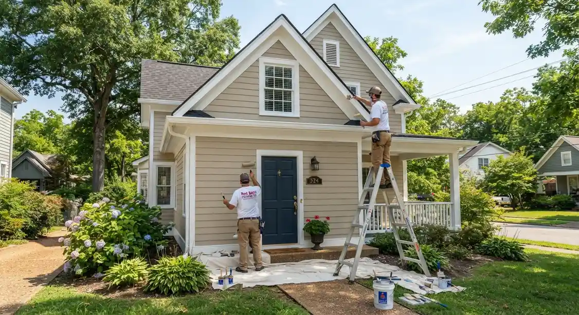 Exterior view of a home showcasing professional painting and property maintenance work.