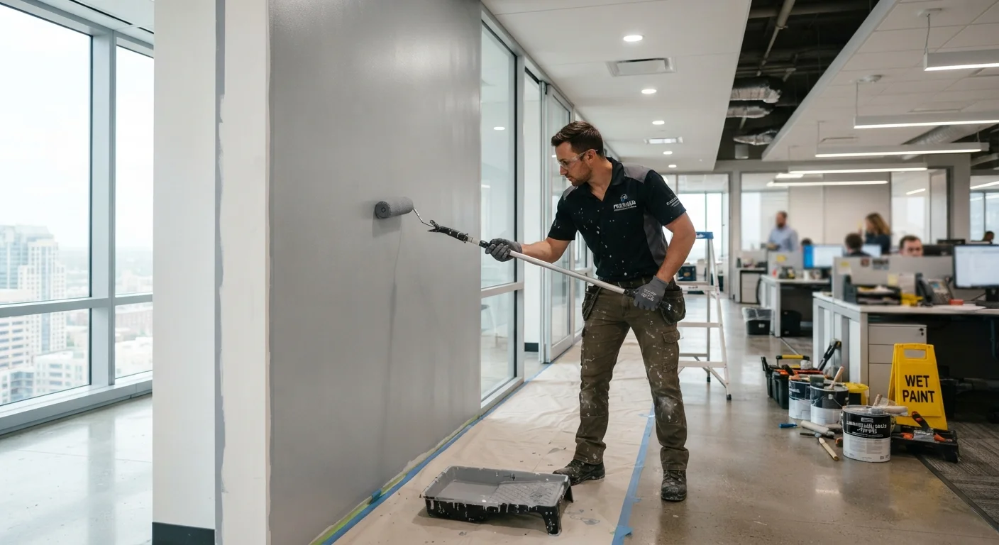 Exterior view of commercial property buildings requiring professional coating services.